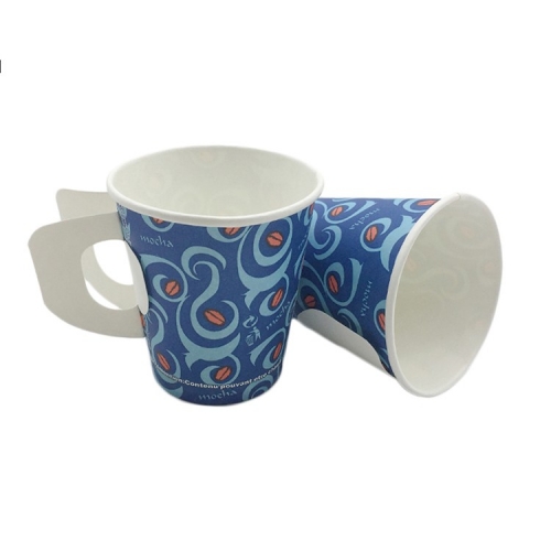 Bicchiere di carta dal design personalizzato da 7 once con manico per tè e caffè