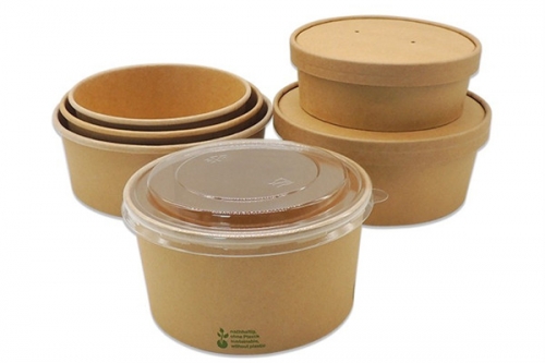 Ciotola di carta per zuppa calda Kraft a microonde per uso alimentare con coperchio