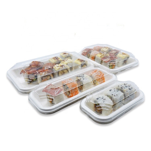 Vassoio per sushi in bagassa usa e getta ecologico con coperchio trasparente per la festa