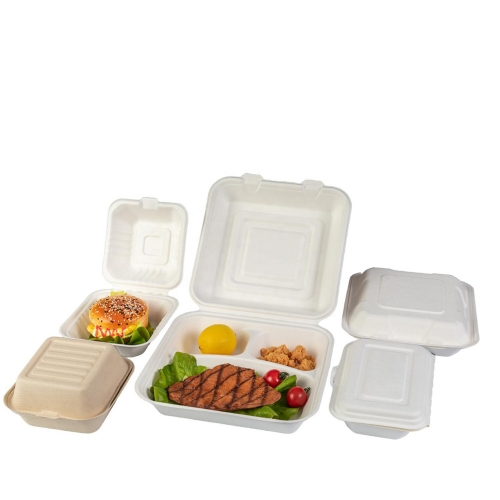 Contenitori per alimenti usa e getta stampati personalizzati contenitori per il pranzo in bagassa di canna da zucchero biodegradabile