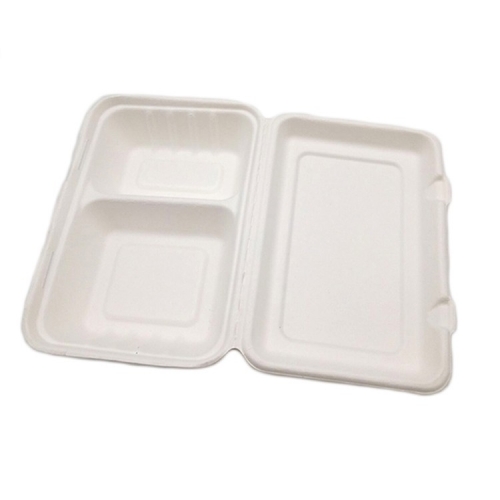 2 scomparti microonde bagassa da asporto contenitore per alimenti usa e getta a conchiglia bento lunch Scatola