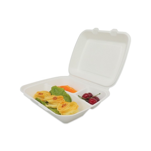 Sacco per il pranzo biodegradabile a 3 scomparti Sacco per il pranzo usa e getta in bagassa